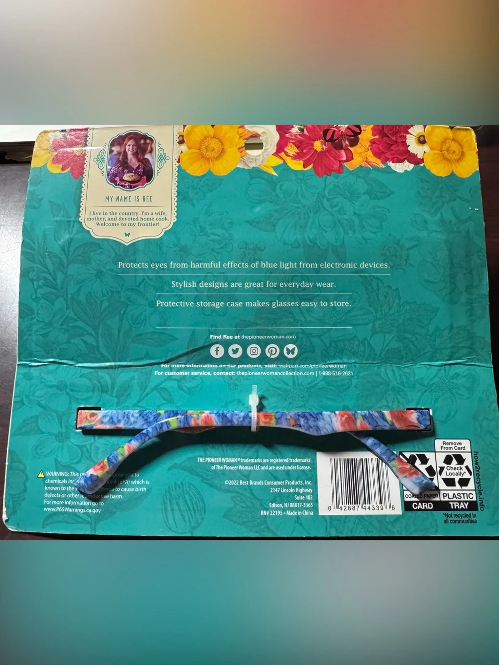 The Pioneer Woman Blue Light Glasses with Orange Case Floral Blue and Red